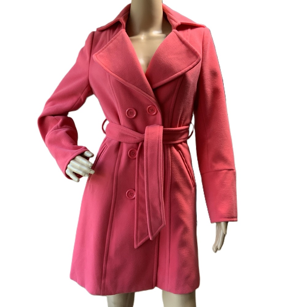 Woman's Countess Fuchsia Double Breasted Belted‎ Trenchcoat Soft Girl Coat Sz Sm